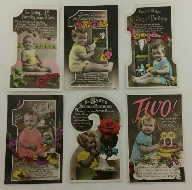 15 x Vintage New Baby First Birthday Congratulations Cards & Greetings 1930s