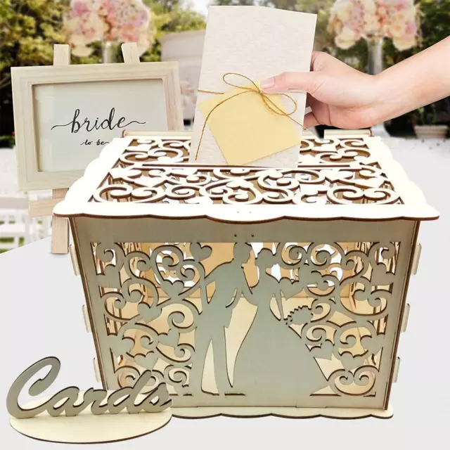 DIY Wooden Hollowed Wedding Cards Gift Storage Box Party Supplies (JM01777)