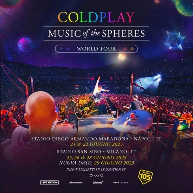 2 Biglietti Coldplay 26 Giugno Milano 2 Anello Blu 214, Fila 8, Posti: 20 e 21