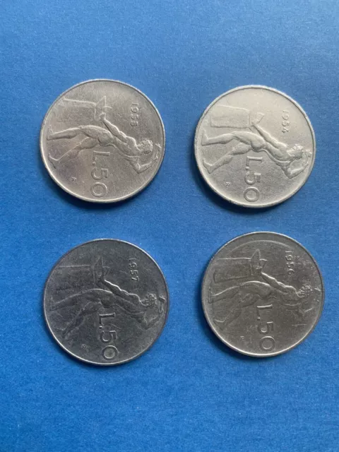 Lotty4 50 Lire Coins 1954/1955/1956/1957
