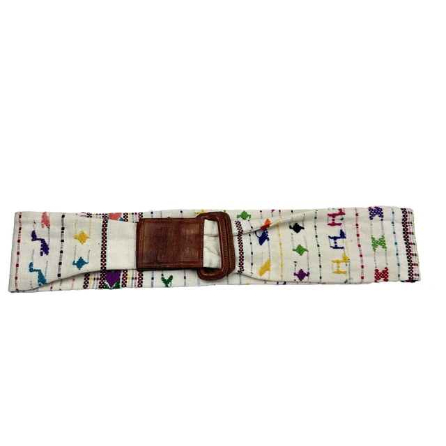 Bohemian Folk Belt Weave Leather Buckle Colorful Peru Boho Native Hippie Woven