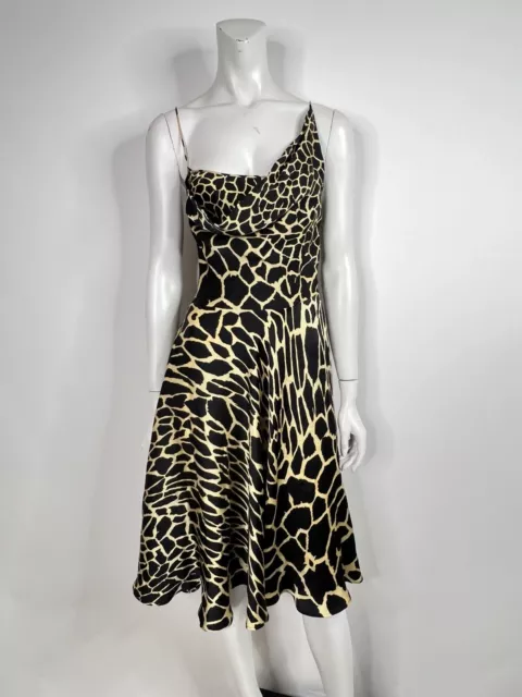 Vtg Roberto Cavalli Yellow Giraffe Print Silk Dress S