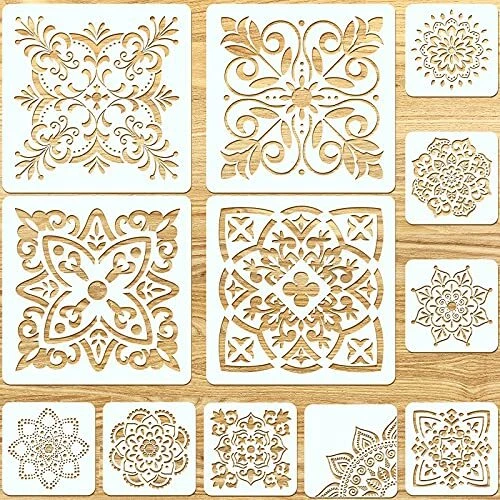 12 Pieces Mandala Stencils 12 x 12 Inches 6 x 6 Inches Reusable Painting Sten...