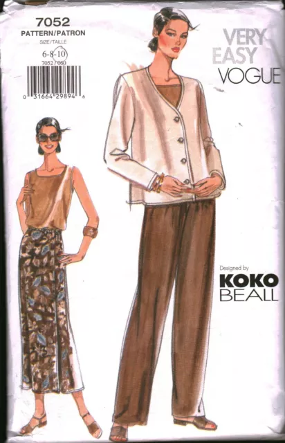 7052 Vogue Sewing Pattern Misses Jacket Skirt Pants Top Koko Beall Very Easy OOP