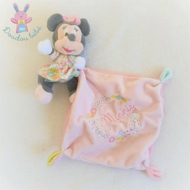 Doudou Souris Minnie robe mouchoir rose fleurs DISNEY (état neuf) 2 dispos