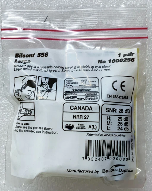 Bilsom 556 Grande Riutilizzabile con Filo Orecchio Spina ( Lotto Da 250) Pezzi
