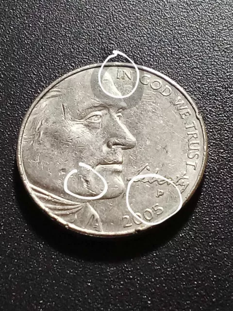 2005 P Rare Jefferson "Buffalo" Nickel Very Rare Find!! Re-Punched Mint!