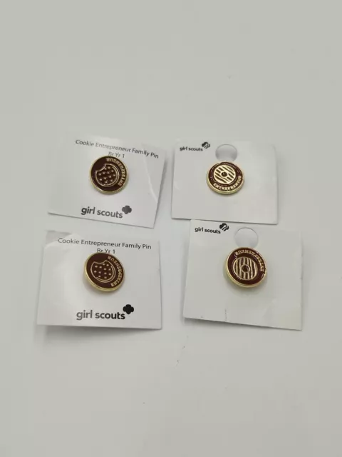 Girl Scouts Cookie Entrepreneur Family Pin Year 1 & 2 Lot Of 4 New
