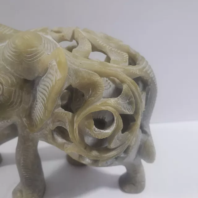 Gorara Soapstone 3 1/4"  Carved Elephant With Baby 3
