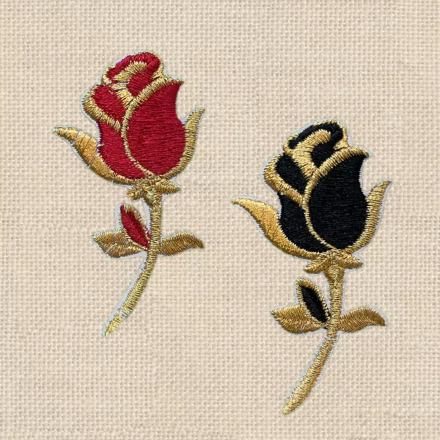 1pc Flower Rose Black Red Gold Embroidered Cloth Iron On Patch Applique #1638