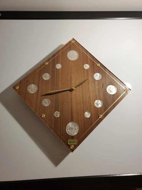 Our Silver Heritage Clock 1964 Silver Coins w/ 2 Morgan Dollars 1885 OAnd1884 O