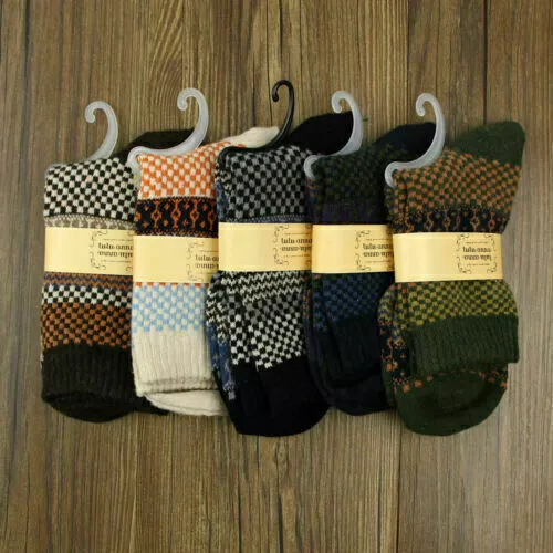 5 Pairs Winter Nordic Wool Blend Cashmere Thick Warm Knitted Thermal Crew Socks