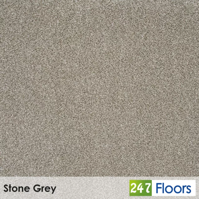 Stone Grey Soft Saxony Carpet 12mm Thick Stain Resistant Durable Action Back