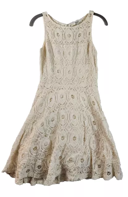 BB Dakota Womens Size 4 Sleeveless Lace Crochet Dress Ivory Midi Fit & Flare