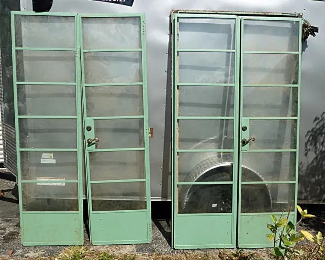 2 Vintage Pair Heavy Iron French Doors w/Frame & Orig. Hinges, INDIANA