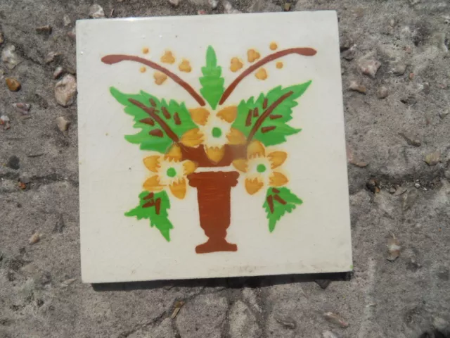 ancien carreau carrelage bouquet fleur faience de DESVRES  vintage tile