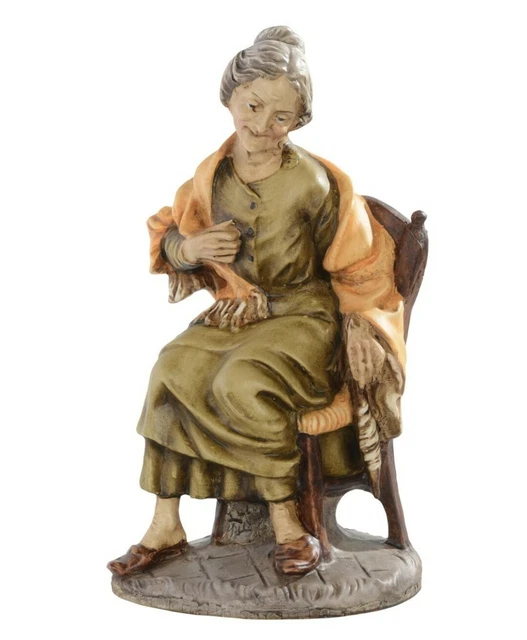 Figurine De Crèche "Vieille Avec Bois" En Polymère Indestructible - Échelle 1:20, Hauteur 10 Cm - Peinte à La Main En Italie Par Martino Landi
