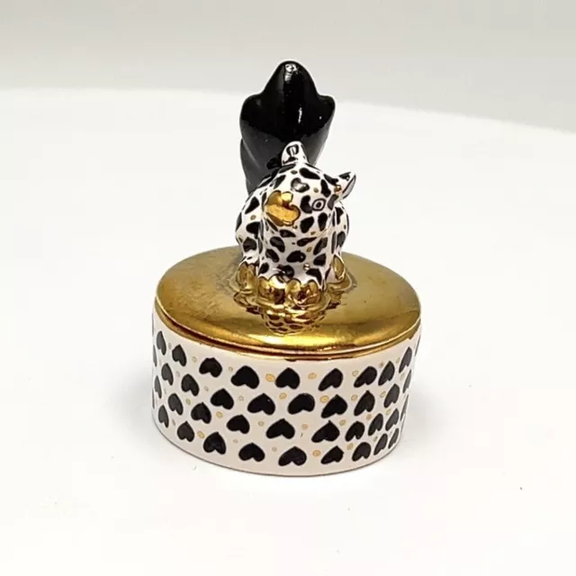 Rare Vintage Kocsis Hungary Porcelain Squirrel Gold BIack Hearts Miniature Box