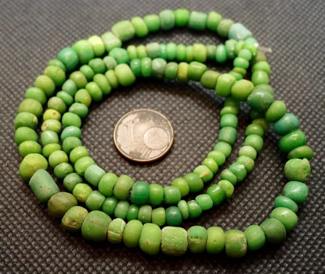 52cm Perle Verre Ancien Fouille Ancient Excavated Indo Pacific Green Glass Beads
