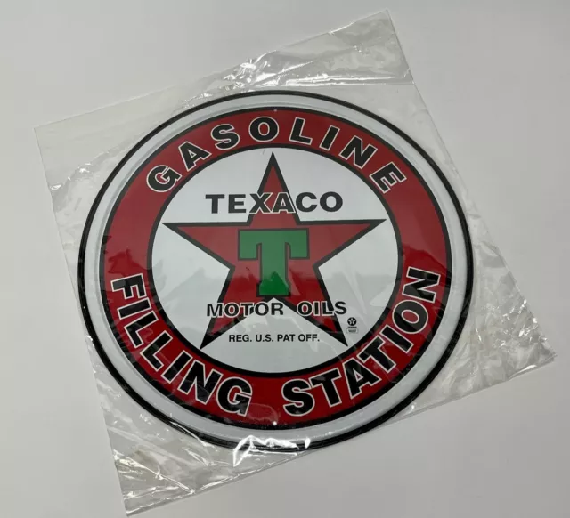 Texaco Gasoline Filling Station ROUND TIN SIGN vtg gas ad metal garage decor 205