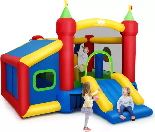 COSTWAY Castello Gonfiabile per Bambini, Con Scivolo, 100 Palline, Borsa Di Tras