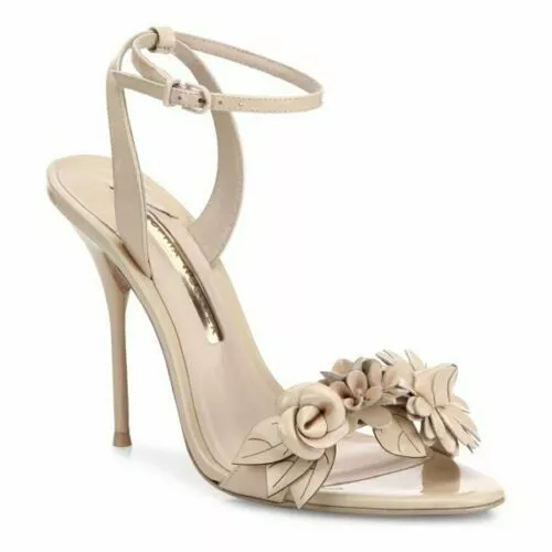 Sophia Webster Lilico Flower Embellished Leather Sandals Nude Size 38.5 * $550