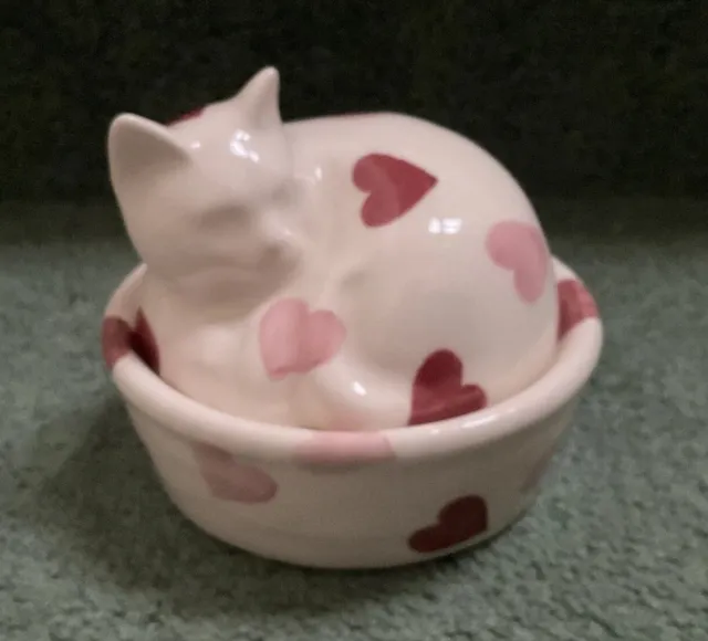 Emma Bridgewater Pink Hearts kleine Katze auf Korb Rätsel Top Qualität Neu