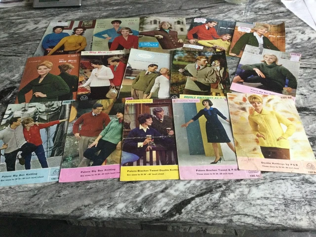18 Vintage P & B Kleinformat Strickmuster Cardigans Pullover Unisex Gemischt