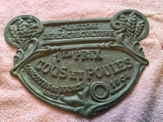 French Vintage Agriculture Plaque Trophy Award Animals Prize Sign 1904.