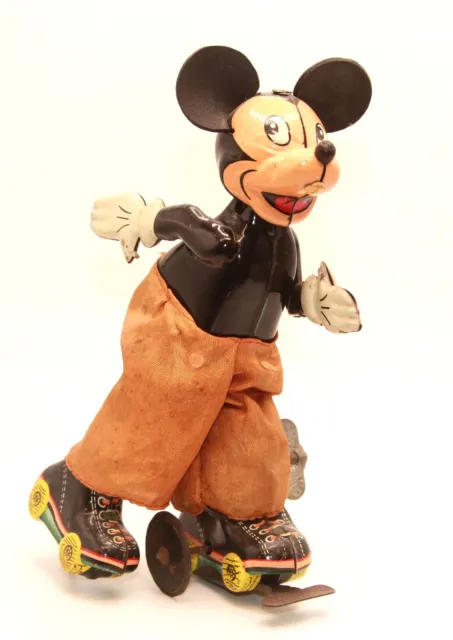 DISNEY'S SCARCE VINTAGE MICKEY MOUSE on ROLLER SKATES, by LINEMAR, c.1950s