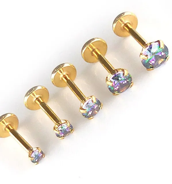 Flatback Threadless CZ Earring Lip 16g 18g Labret Stud Nose Ring Helix Piercing