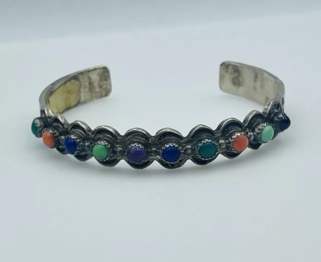 Rudy Willie Vintage Navajo Sterling Silver Turquoise Coral Lapis Cuff Bracelet