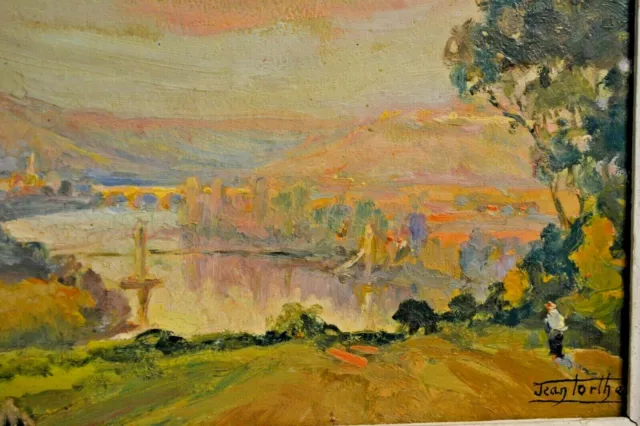 Tableau peinture huile Garonne pont suspendu Jean Torthe 1890-1981 Agen Barbizon 3