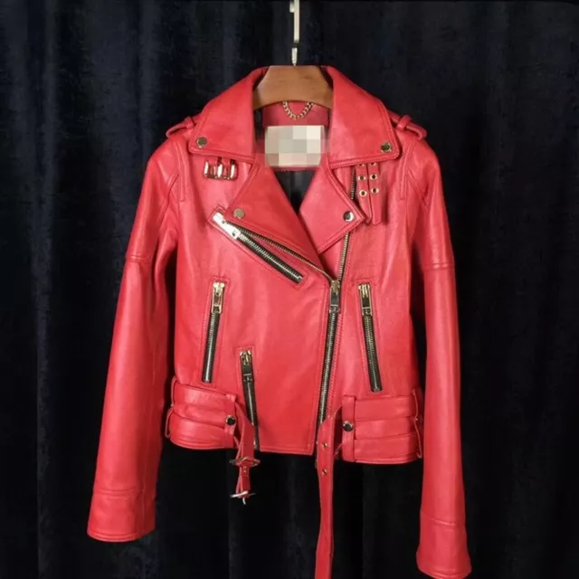 Giacca di pelle donna slim fit giacca biker per presa tagliata rossa giacca WLJ-111