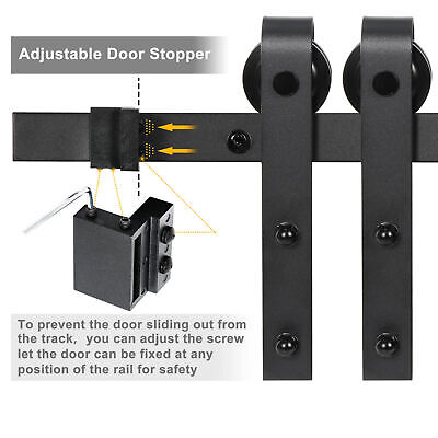 Black 6.6FT Sliding Barn Closet Hang Style Track Rail Door Hardware Kit Durable 6
