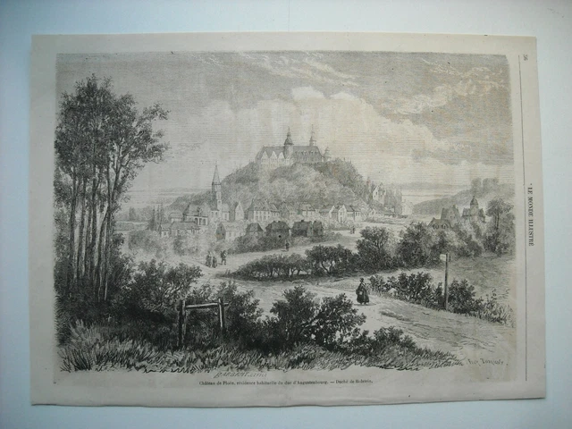 Gravure 1864. Chateau De Ploen, Residence Duc D'augustenbourg, Duche De Holstein