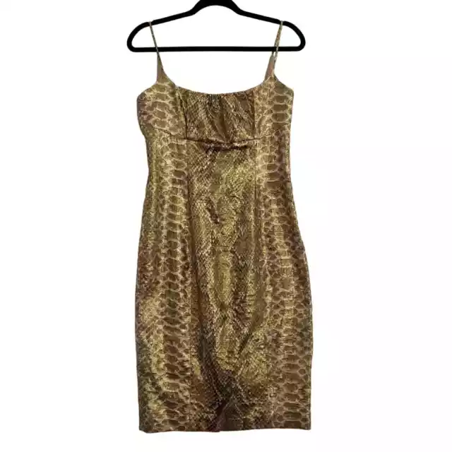 Tracy Reese Pencil Dress Womens 8 Snakeskin Gold Metallic Silk Sleeveless Midi