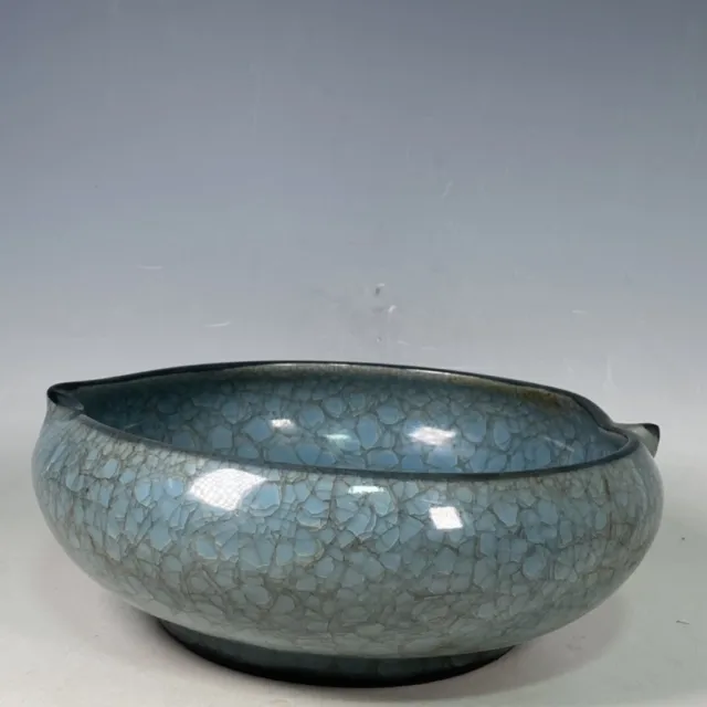 9.4" china antique song dynasty marked guan kiln guan porcelain blue brush wash