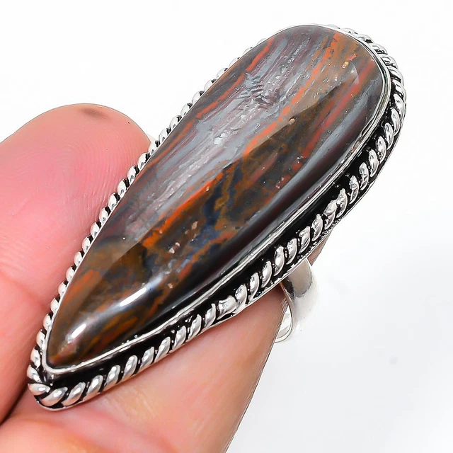 Iron Tiger Eye Gemstone Handmade 925 Sterling Silver Jewelry Ring Size 9 w084
