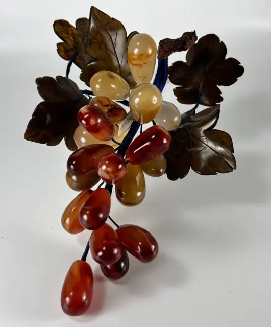 Vintage Marble Grapes Vine Bunch Cluster Carved Onyx Leaves Retro Circa 1960 MCM