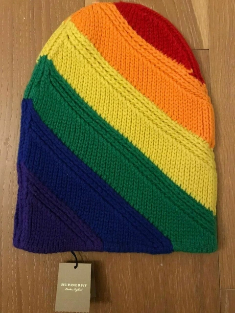 NWT BURBERRY $490 Wool/Cashmere Rainbow Striped Beanie  display picture 1