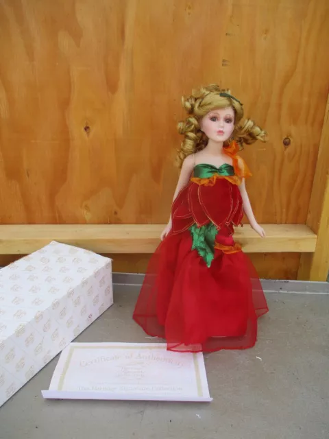 Heritage Signature Collection Porcelain Doll Poinsettia Christmas Doll #80049