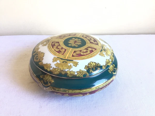 Vtg Andrea By Sadek Hand Painted Old World Round Lidded Covered Decorative Jar