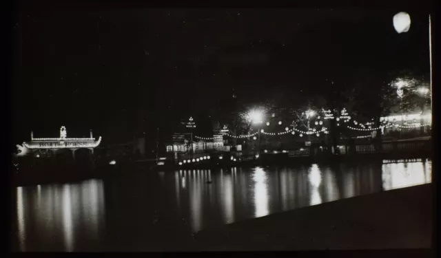 ANTIQUE Magic Lantern Slide 1904 BRADFORD EXHIBITION PHOTO NO10 LAKE AT NIGHT