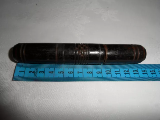 Antique Treen Maritime Stained Oak/Carved Cylindrical Needle Case