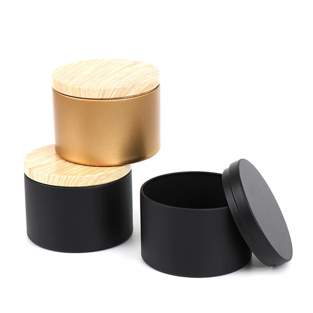 Jarros de almacenamiento vacío de placa de hojalata para hacer velas tapas de grano de madera olla cosmética TeaAGUL
