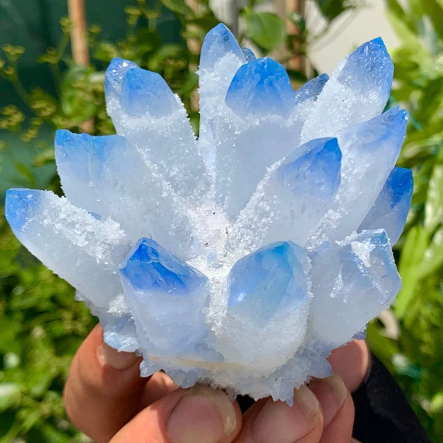332G New Find sky blue Phantom Quartz Crystal Cluster Mineral Specimen Healing