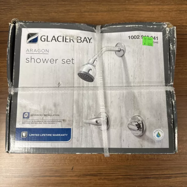 Glacier Bay Chrome Aragon 2 Handle 1 Spray Shower Faucet w/ Valve