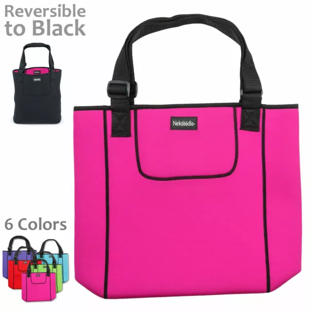Neoprene Poolside Tote Bag Reversible to Black Adjustable Shoulder Strap 12x18x5