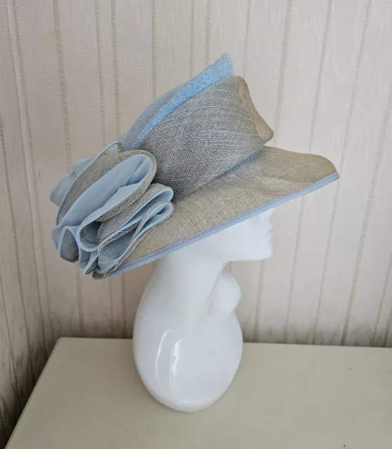 Women's Jacques Vert Baby Blue & Beige Wedding Races Smart Occasion Hat Size S